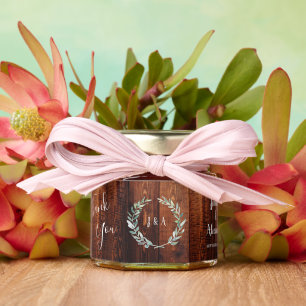 Watercolor leaves wood thank you monogram wedding honey jar favors