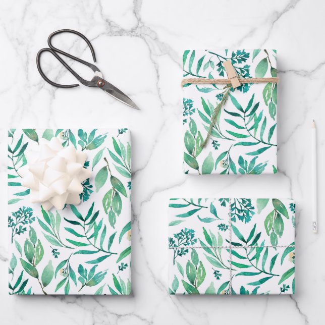 Watercolor Leaves Wrapping Paper Sheets (Front)