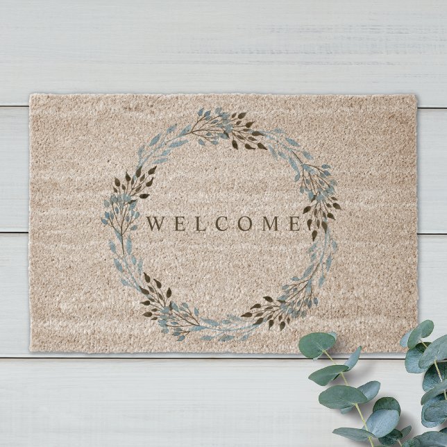 Watercolor Leaves Wreath Welcome Coir Mat (Creator Uploaded)
