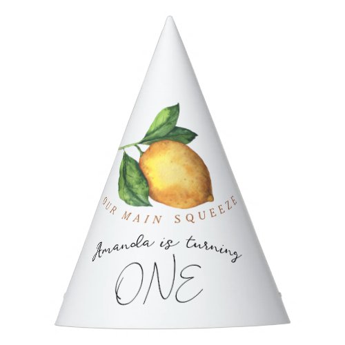 Watercolor lemon 1st birthday party party hat