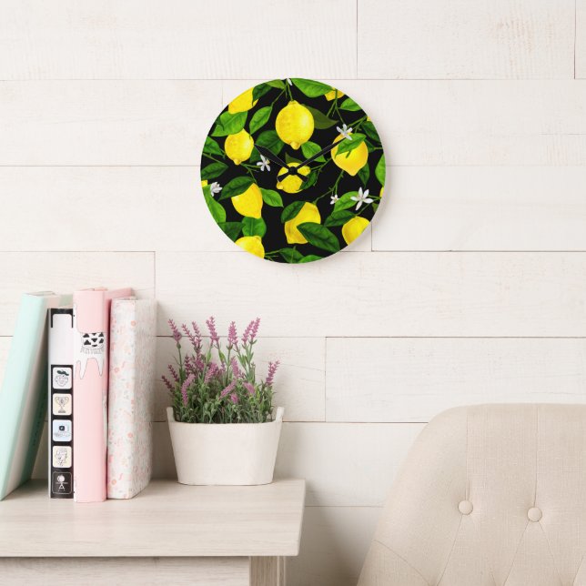 Watercolor Lemon 2 Large Clock (Reading Room)