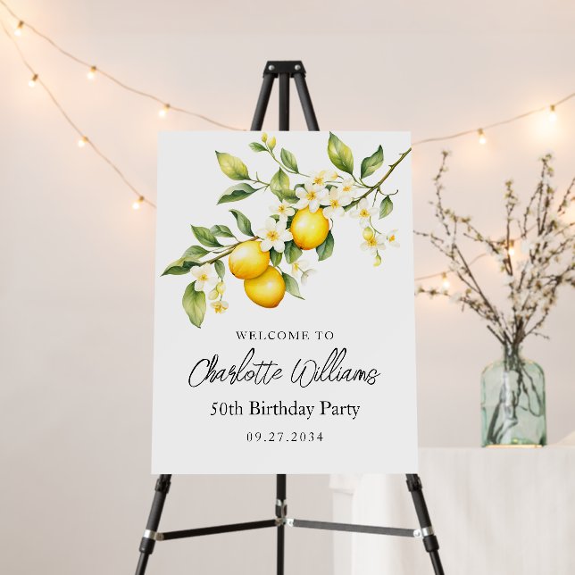 Watercolor Lemon 50th Birthday Party Welcome Sign (In Situ (Stand))