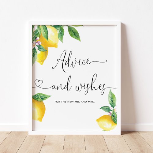 Watercolor lemon advice and wishes for Newlyweds  Poster