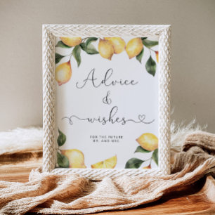 Watercolor lemon advice and wishes for Newlyweds Poster