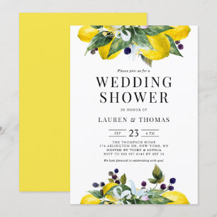 Watercolor Lemon and Blackberry Wedding Shower Invitation