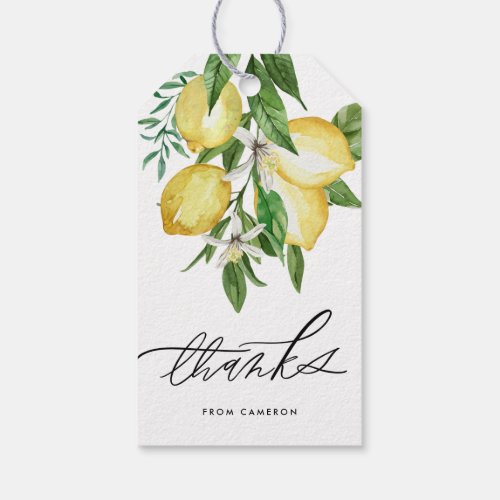 Watercolor Lemon and Blossoms Birthday Thank You Gift Tags