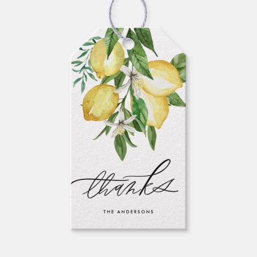 Watercolor Lemon and Blossoms Wedding Thank You Gift Tags