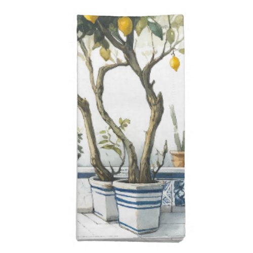 Watercolor Lemon and Blue Tile Terrace Cloth Napkin