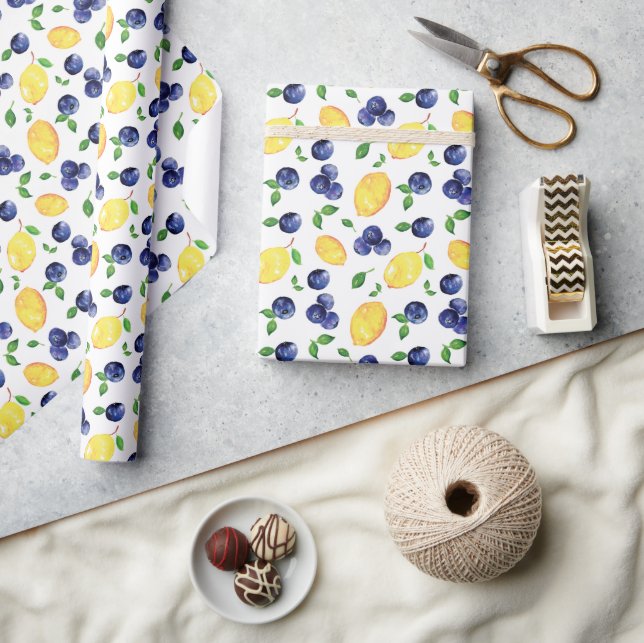 Watercolor Lemon and Blueberries Wrapping Paper (Crafts)