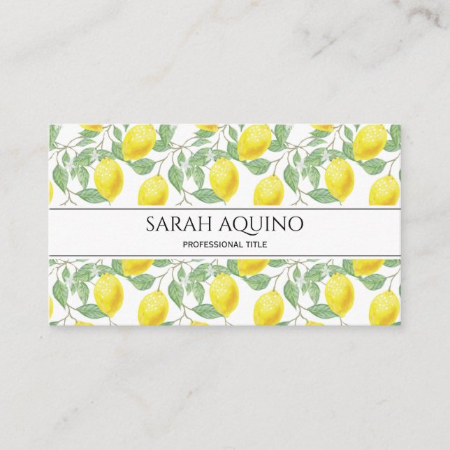 Watercolor Lemon And Foliage Business Card (Front)