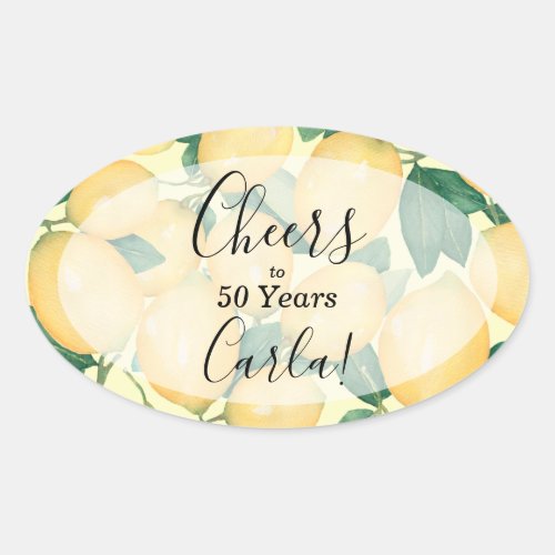 Watercolor Lemon and Greenery Birthday Oval Sticker