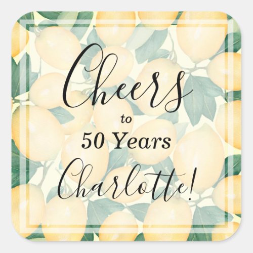 Watercolor Lemon and Greenery Birthday Square Sticker