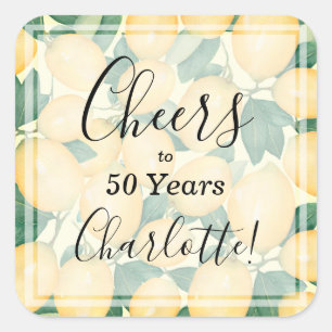 Watercolor Lemon and Greenery Birthday Square Sticker