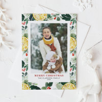 Watercolor Lemon and Greenery Photo Christmas