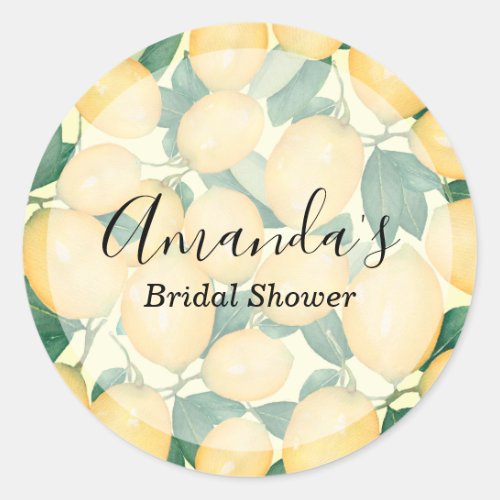 Watercolor Lemon and Greenery Shower Classic Round Sticker