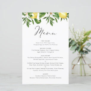 Watercolor Lemon and Greenery Summer Menu Card