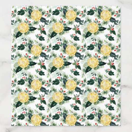 Watercolor Lemon and Holly Christmas Pattern Envelope Liner
