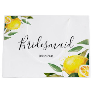 Watercolor Lemon and Leaves Bridesmaid Large Gift Bag
