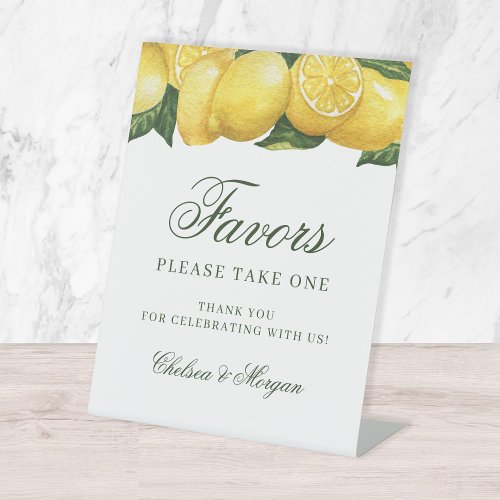 Watercolor Lemon and Leaves Wedding Favors Pedestal Sign