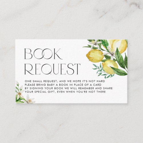 Watercolor Lemon and Lemon Blossoms Book Request Enclosure Card