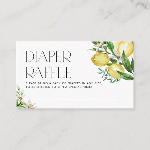 Watercolor Lemon and Lemon Blossoms Diaper Raffle Enclosure Card