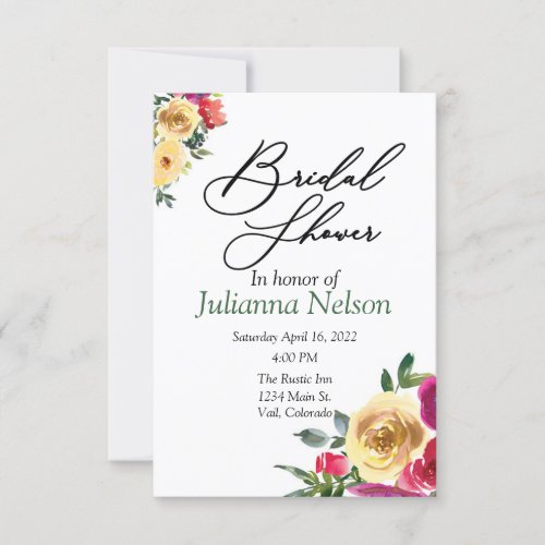 Watercolor lemon and magenta floral  invitation