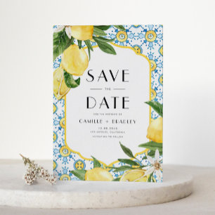 Watercolor Lemon and Moroccan Tile Pattern Save The Date
