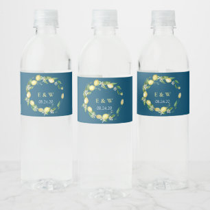Watercolor Lemon and Ocean Sea Floral Water Bottle Label