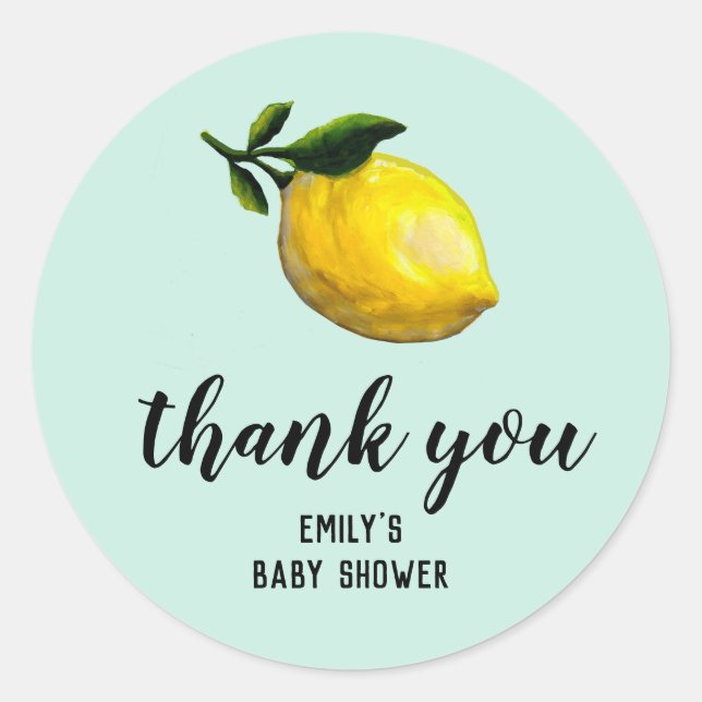 Watercolor lemon baby shower favors classic round sticker (Front)