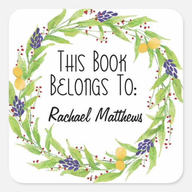 Watercolor Lemon Berry Wreath Bookplate (Front)