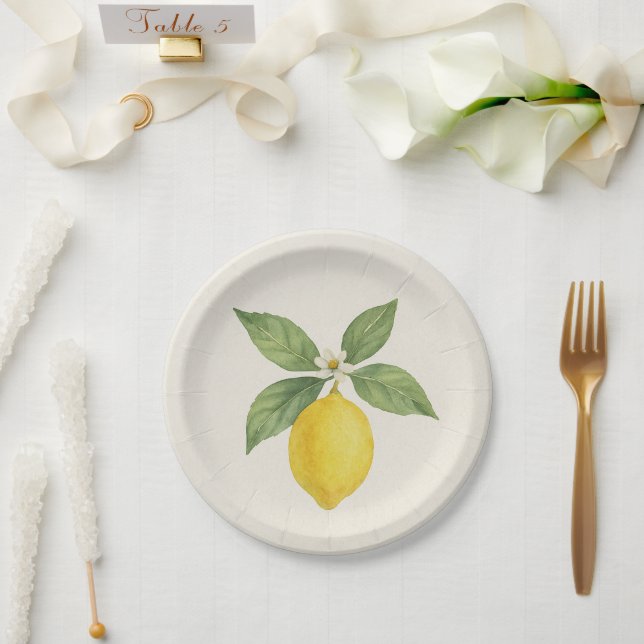 Watercolor Lemon Birthday Paper Plates (Wedding)