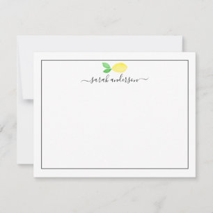 Watercolor Lemon Black Border Personalized Note Card