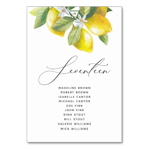 Watercolor Lemon Blossom Seating Chart Table Numbe Table Number