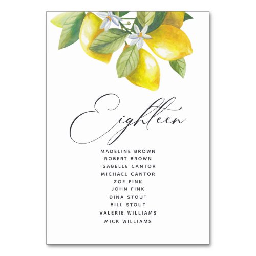 Watercolor Lemon Blossom Seating Chart Table Numbe Table Number