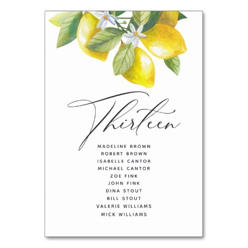 Watercolor Lemon Blossom Seating Chart Table Numbe Table Number