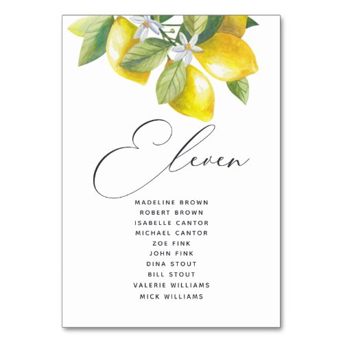 Watercolor Lemon Blossom Seating Chart Table Numbe Table Number