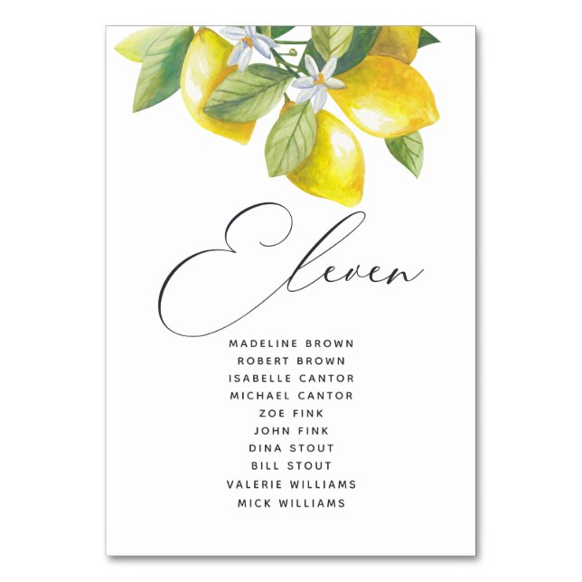 Watercolor Lemon Blossom Seating Chart Table Numbe Table Number (Front)