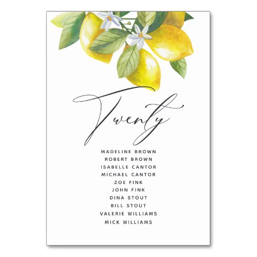 Watercolor Lemon Blossom Seating Chart Table Numbe Table Number