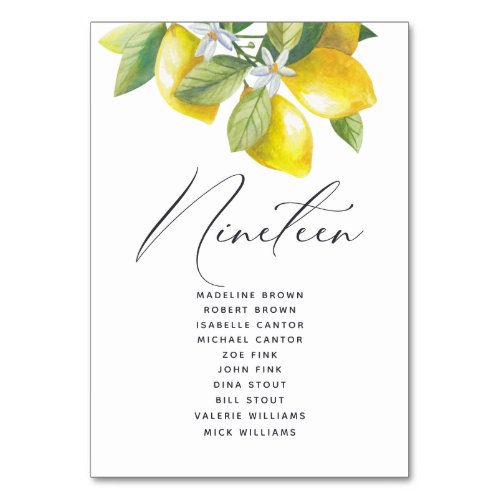 Watercolor Lemon Blossom Seating Chart Table Numbe Table Number