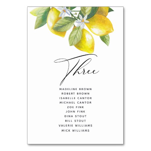 Watercolor Lemon Blossom Seating Chart Table Number