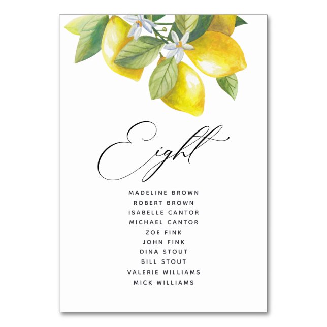 Watercolor Lemon Blossom Seating Chart Table Number (Front)