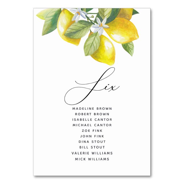 Watercolor Lemon Blossom Seating Chart Table Number (Front)