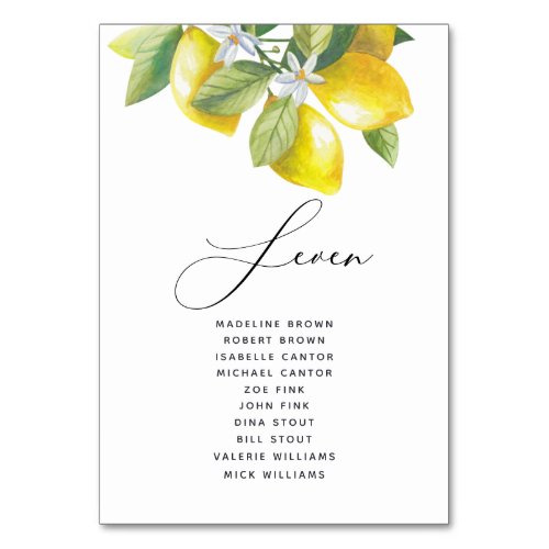 Watercolor Lemon Blossom Seating Chart Table Number