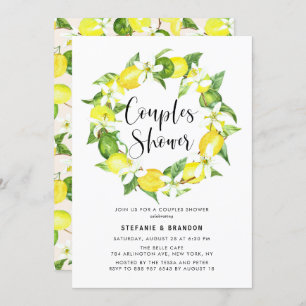 Watercolor Lemon Blossom Wreath Couples Shower Invitation