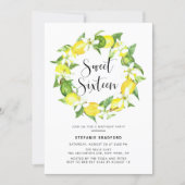 Watercolor Lemon Blossom Wreath Sweet 16 Party Invitation (Front)