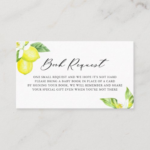 Watercolor Lemon Blossoms Baby Book Request Card