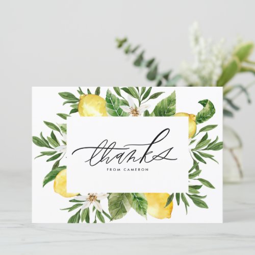 Watercolor Lemon Blossoms Frame Birthday Party Thank You Card