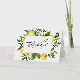 Watercolor Lemon Blossoms Frame Thank You Foil Greeting Card