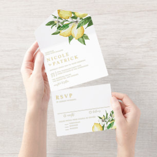 Watercolor Lemon Blossoms Summer Wedding All In One Invitation