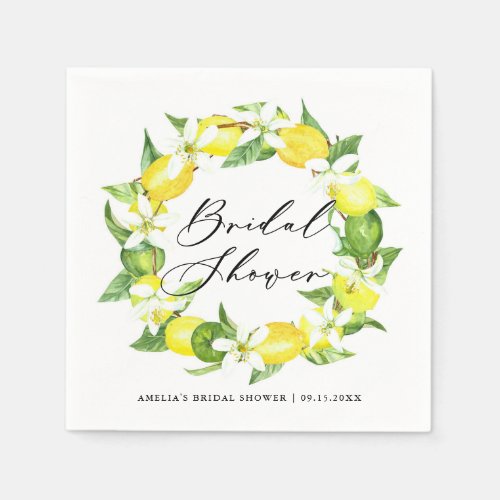 Watercolor Lemon Blossoms Wreath Bridal Shower Napkins